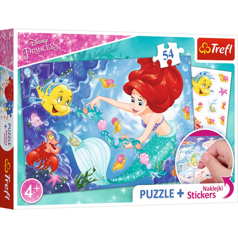 Puzzle Trefl 54el Arielka wśród rybek + naklejki
